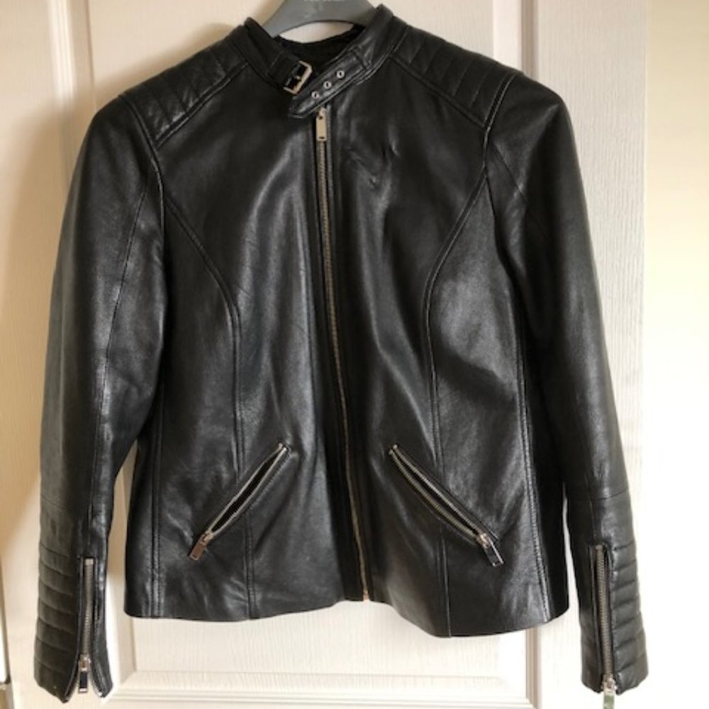 Violeta by Mango Leather Jacket Large